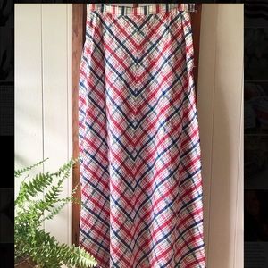 Vintage 70s Multicolor Plaid Seersucker Maxi Skirt